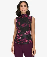 Calvin Klein Petite Floral-Print Ruched Blouse