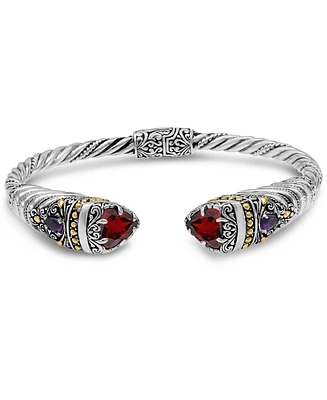 Devata Garnet & Bali Uluwatu Cuff Bracelet in Sterling Silver and 18K Gold