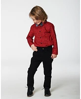 Deux par Big Boys Printed Reindeer Poplin Shirt With Bow Tie Red