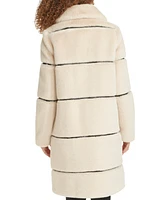 Karl Lagerfeld Paris Womens Faux-Leather Trim Faux-Fur Coat