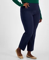 Jm Collection Plus High Rise Pull-On Straight Leg Pants, Created for Macy's