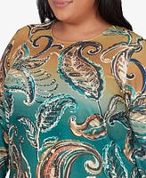 Alfred Dunner Plus Emerald Isle Women's Paisley Ombre Top