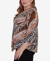 Alfred Dunner Plus Size Rue Rivoli Diagonal Animal Print Top With Necklace