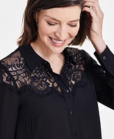 I.n.c. International Concepts Women's Lace-Top Button-Up Shirt, Created for Macy's