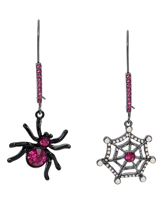 Betsey Johnson Faux Stone Spider Web Mismatch Dangle Earrings