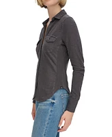 Calvin Klein Jeans Petite Collared Button-Front Cotton Shirt