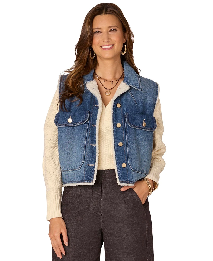 Democracy Women's Sherpa Lined Denim Vest