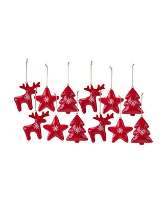 Slickblue Modern Metal Shape Ornament With Snowflake Print (Set of 12)