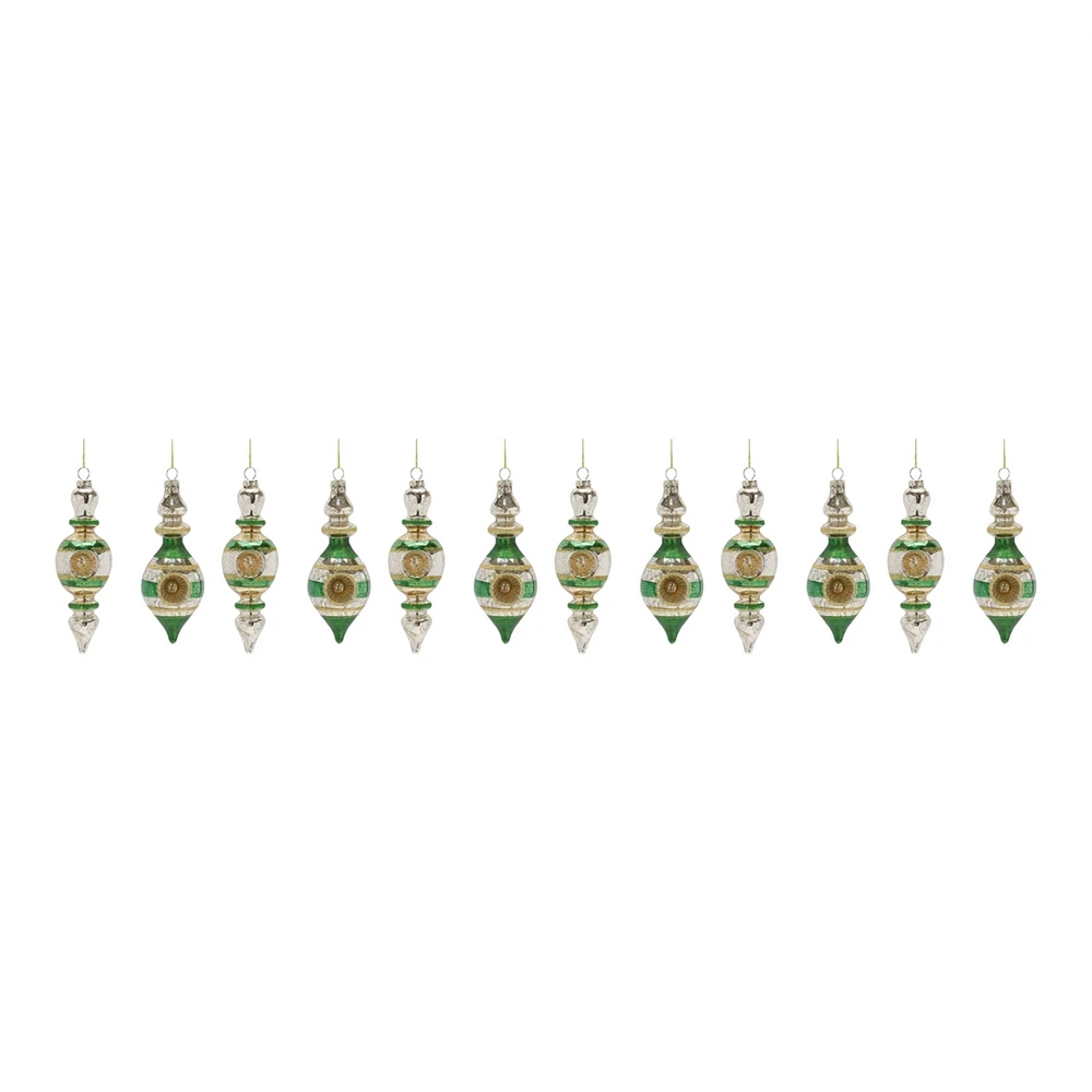 Slickblue Glass Reflector Finial Drop Ornament (Set of 12)