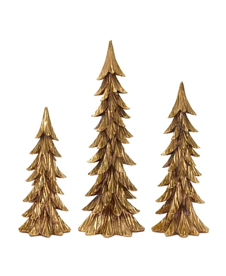 Slickblue Carved Stone Pine Tree Decor with Gold Finish (Set of 3)