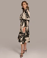 Donna Karan Women's Printed Tie-Neck Midi Dress