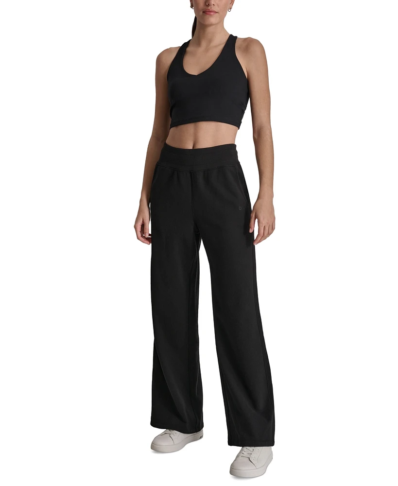 Dkny Sport Women's Embroidered-Logo Wide-Leg Fleece Sweatpants