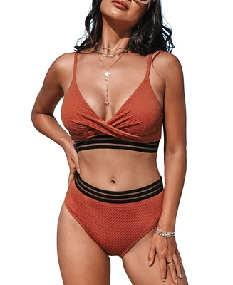 Cupshe Women's Brick Red Twist Bikini Top & High-Rise Bottoms Set