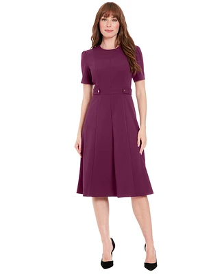 London Times Petite Fit & Flare Scuba Crepe Midi Dress