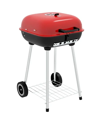 Outsunny Portable Charcoal Grill with Wheels Bottom Shelf for Picnic,