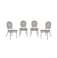 Merrick Lane Mael Set Of Four Stacking Thonet Bistro Style Chair With Textilene Seat And Bamboo Finished Metal Frame For Indoor/Outdoor Use