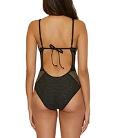 Becca Women's Network Metallic Mesh Plunge-Neck One-Piece Swimsuit