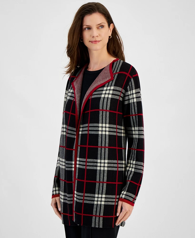 Kasper Women's Plaid Open-Front Cardigan