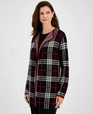 Kasper Petite Plaid Open-Front Cardigan