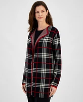 Kasper Petite Plaid Open-Front Cardigan