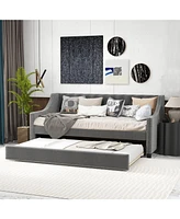 Slickblue Twin Size Daybed with Trundle Sofa Bed with Curved Armrests and Backrest-Grey