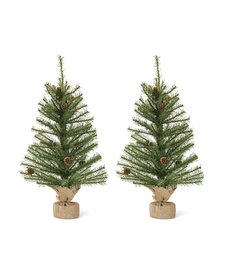 Slickblue Pine Tree With Burlap Bag Base And Pinecone Accents (Set of 2)