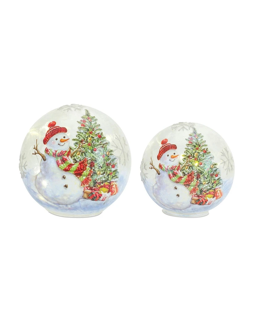 Slickblue Led Lighted Orb With Whimsical Snowman And Tree Scene (Set of 2)