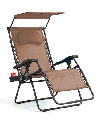 Gymax Folding Recliner Zero Gravity Lounge Chair W/ Shade Canopy Cup Holder