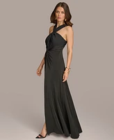 Donna Karen Women's Halterneck Twist-Front Open Gown