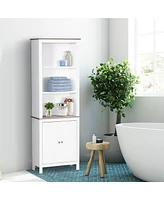 Homcom Wooden Tall Free Standing Stand Alone Bathroom Linen Tower Storage Cabinet