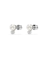 Swarovski Crystal Pearl, Round Cut, White, Rhodium Plated Matrix Stud Earrings