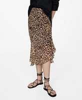 Mango Women's Leopard Gathered Skirt