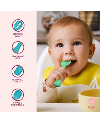 Sperric Silicone Baby Spoons First Stage Baby Feeding Spoons Stage 1 and Stage 2-4pcs (Green & Blue)