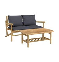 vidaXL 2 Piece Patio Lounge Set with Dark Gray Cushions Bamboo