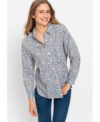 Olsen Women's Cotton Viscose Leopard Print Shirt