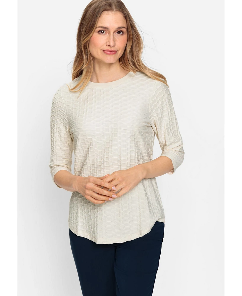 Olsen Women's 3/4 Sleeve Textured T-Shirt