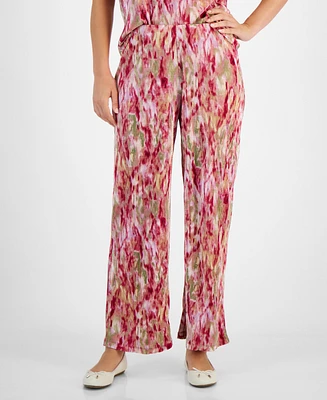 Jm Collection Women's Printed Plisse Wide-Leg Pants, Created for Macy's