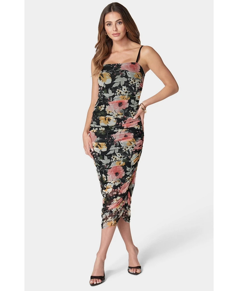 Bebe Women's Floral Tube Mesh Dress