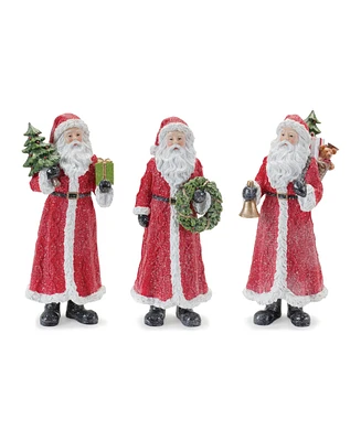 Slickblue Glitter Santa Figurine With Pine Accent (Set of 3)