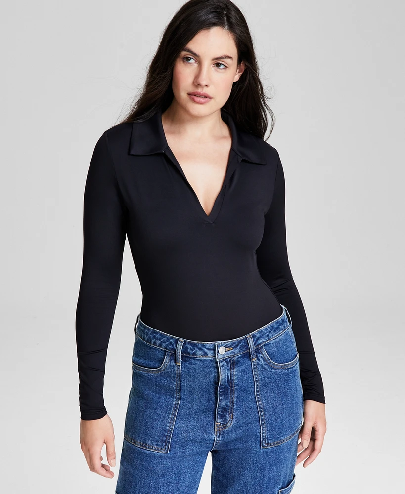 And Now This Women's Polo-Collar Long-Sleeve Bodysuit, Created for Macy's