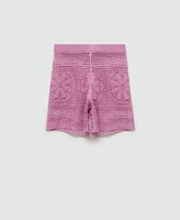 Mango Women's Flowers Detail Crochet Shorts