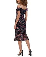 Siena Women's Off-the-Shoulder Printed Floral Lace Midi Dress