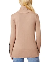 Melissa Paige Women's Petite Contrast-Cuff Cowlneck Sweater