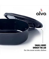 Alva Nori Black Enameled Cast Iron Dutch Oven Pot 5.8 Qt. with Lid & Dual Handles, Versatile Cooking Pot, Cast Iron Cookware, Oven Safe, Induction Com