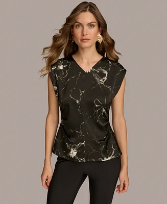 Donna Karan Women's Printed Cap-Sleeve V-Neck Blouse