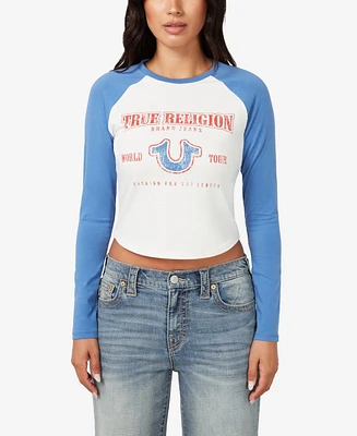 True Religion Women's Vintage-Style Contrast Raglan Top