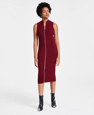 Bar Iii Women's Zip-Front Sleeveless Ribbed Sweater Dress, Created for Macy's