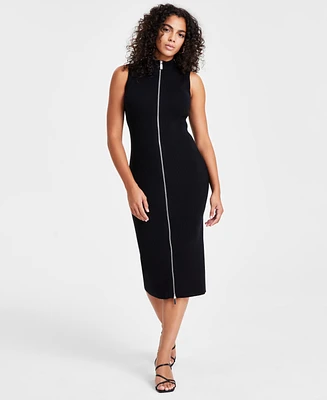 Bar Iii Women's Zip-Front Sleeveless Ribbed Sweater Dress, Created for Macy's