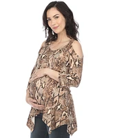 White Mark Maternity Snake Print Cold Shoulder Tunic