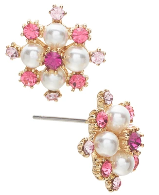 Charter Club Gold-Tone Color Crystal & Imitation Pearl Button Earrings, Created for Macy's